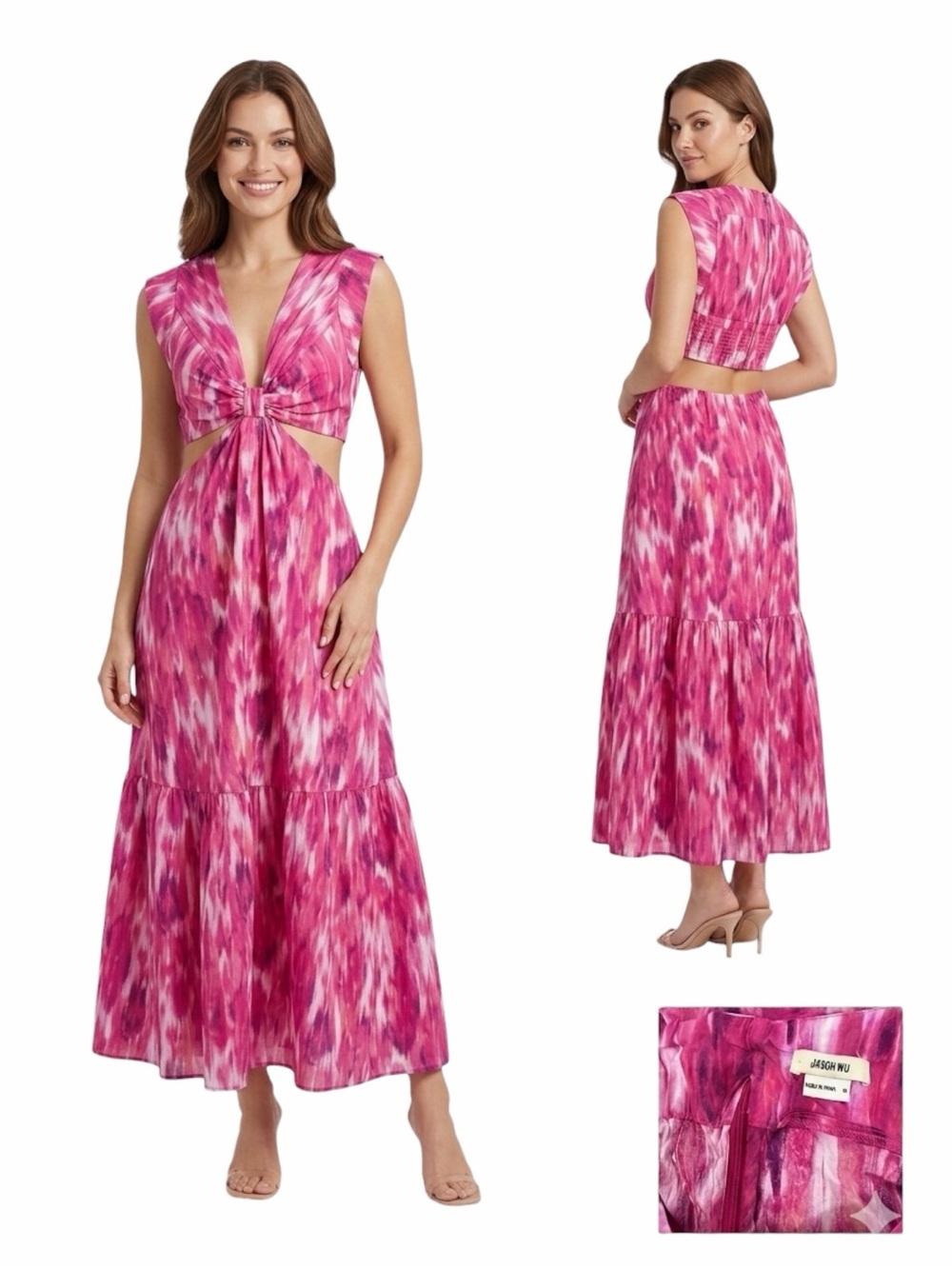 Jason Wu Pink Watercolor Ikat Cutout Maxi Dress Cotton Blend Size M